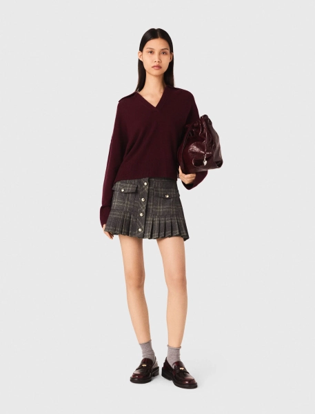 Short pleated checked skirt