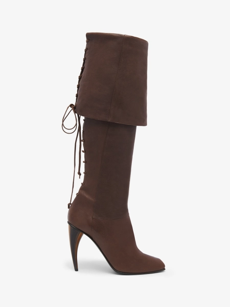 Women's Horn Heel Knee-High Boot in Brown | McQueen US