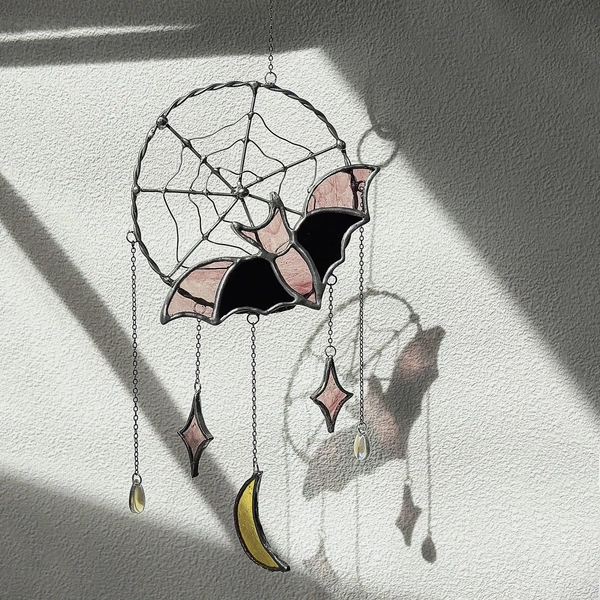 Bat Stained Glass Suncatcher: Christmas Gift Dreamcatcher Window Hanging