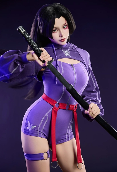 Rival Girl Derivative Yoga Wear Set Bodysuit with Short Hoodie Cover and Belt