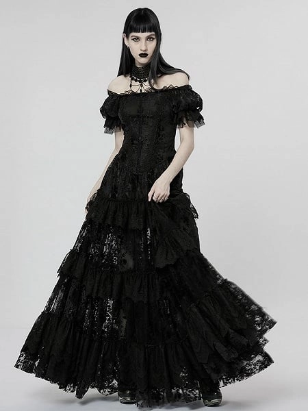 [$120.00]Goth Gorgeous Print Black Dress Gothic Wedding Dress