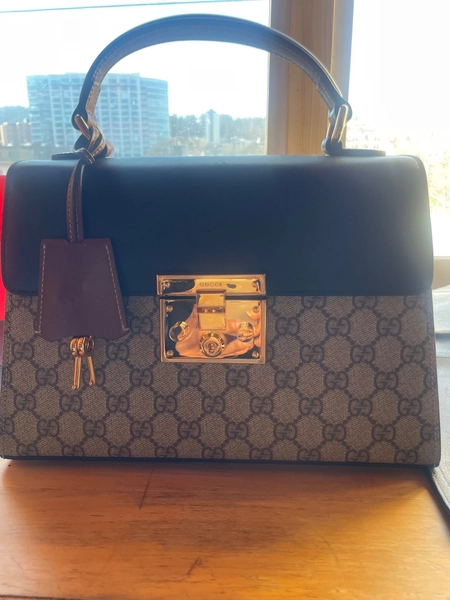 Gucci Padlock Top Handle Bag GG Coated Canvas and Leather Small