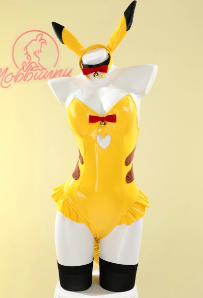 PM Derivative Set Bunny Girl Yellow Bodysuit and Headband with Tail Stockings