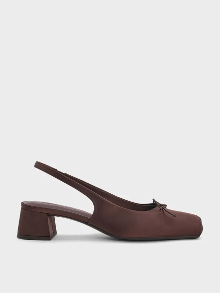 Sadira Satin Bow Square-Toe Slingback Pumps