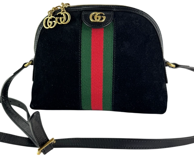 GUCCI 499621 Ophidia GG Small Black Suede Crossbody Shoulder Bag