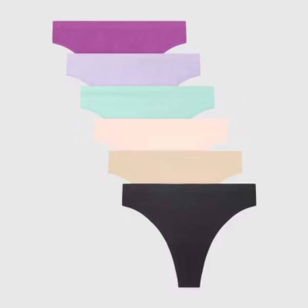 Hanes Women's 6pk Super Stretch Seamless Comfort Flex Thong Underwear - Colors May Vary XL: Solid Knit, Midweight, Full Waistband Elastic