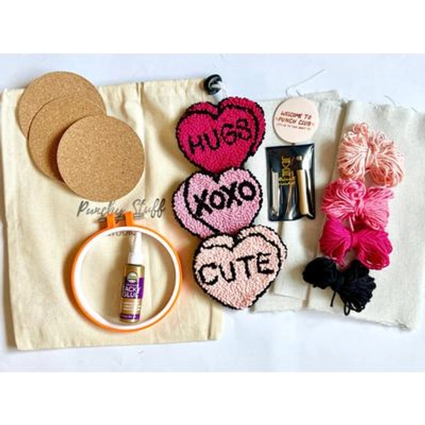 Valentine Heart Punch Needle Coaster Kit | Beginner DIY Craft Gift Set