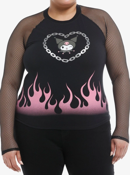 Kuromi Fishnet Girls Raglan Long-Sleeve Top Plus Size
