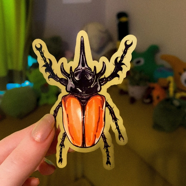 Bug Orange Rhinoceros Beetle Glossy Die Cut Vinyl Handmade Insect Sticker