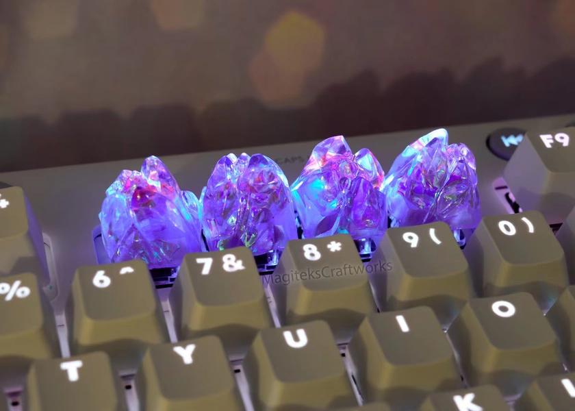 Holo Purple Crystal Peak 1 Artisan Keycap | Final Fantasy Crystals Mountain Keycaps | Tiny Limited Sculpture Collectible | Small Batch Resin