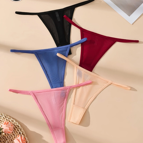 5-Pack Minimalist Sexy Mesh Design Low-Rise Panties for Women, Breathable and Non-Sticky Underwear in Assorted Colors Perfect for Beach Vacation Outfits