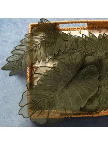 2pcs Cute Embroidered Transparent Leaf Applique Patches 