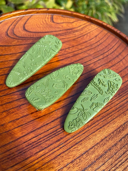 Mushroom Textured Hair Clips: Olive Green Polymer Clay - Etsy