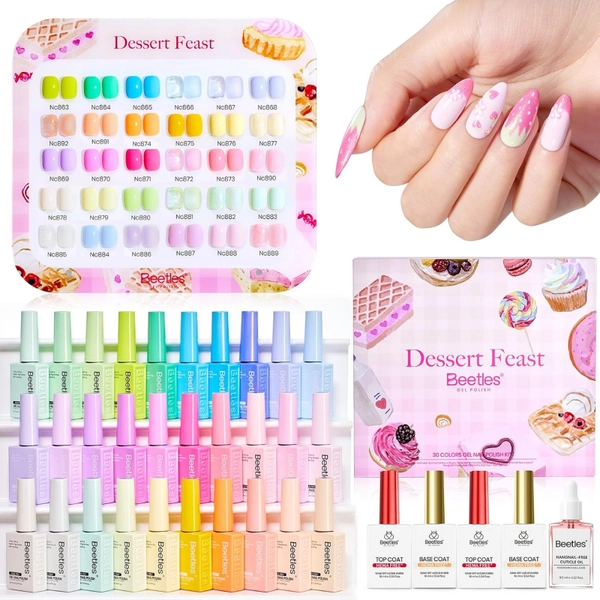 30 Colors Beetles Gel Polish Set with Base & Top Coat Suitable for /LED Lamp, Hema-Free Soak Off Gel Polish, Swatch Card Included - 30 Shades for DIY Manicure, Pedicure, Gifts for & Technicians