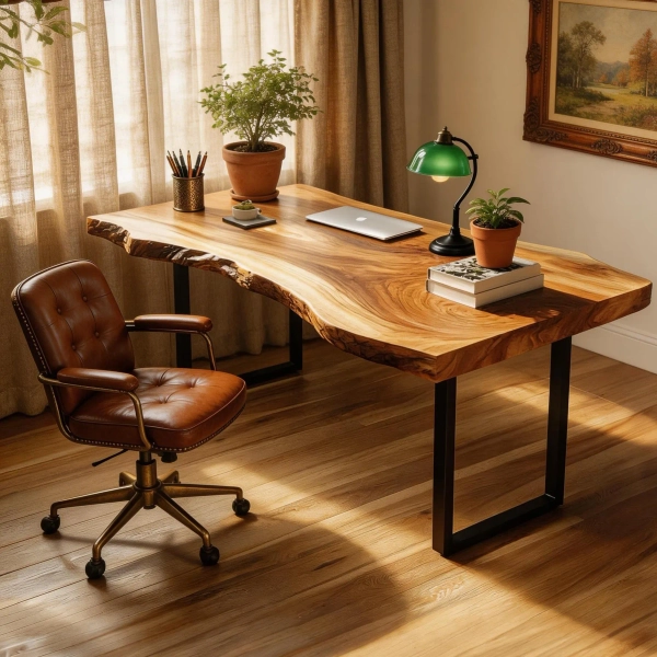 Live Edge Wood Desk, Natural Wood Slab Table, Rustic Modern Office Desk, Large Writing Desk, Industrial Home Office Table