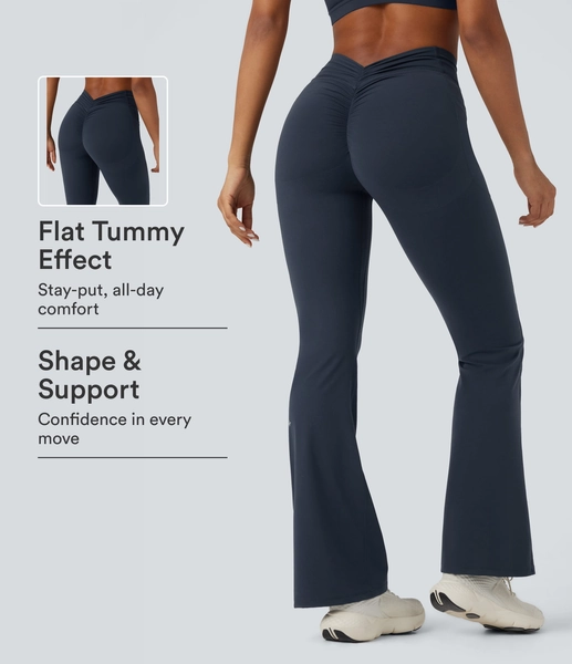 XS(Regular) Carbon Halara UltraSculpt™ High Waisted Tummy Control Butt Lifting Scrunch Shaping Yoga Bootcut Leggings with Pockets