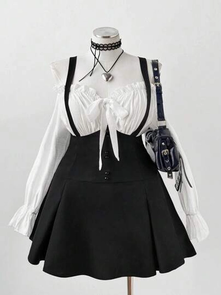 Sunspun Plus Size Women's Fashion Off-Shoulder Ruffle Trim Long Sleeve Mini Dress, Autumn Dress, Women's Autumn Clothing, Winter Clothing, Women's Airport Travel Outfit, Romantic Dress, Wedding Guest Dress, Formal Dress, Birthday Dress