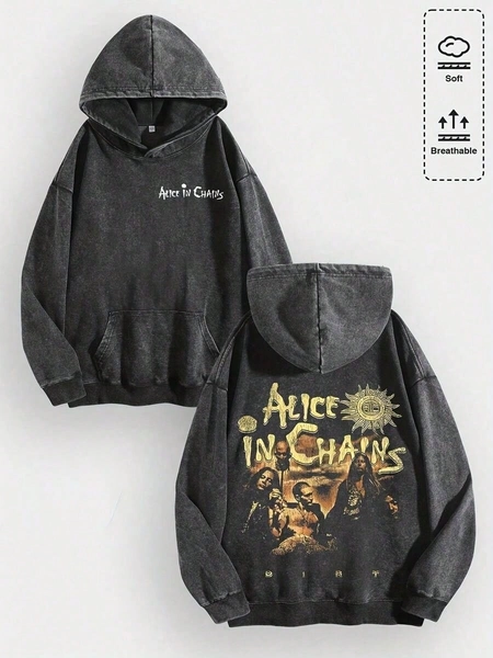 Unisex Y2K "Alice In Chains - Misfit Rock Band" Graphic Cotton Hoodie, Retro Casual Fashionable Daily Soft Warm Hoodies For Streetwear & Grunge Music Enthusiasts 010-AB2026