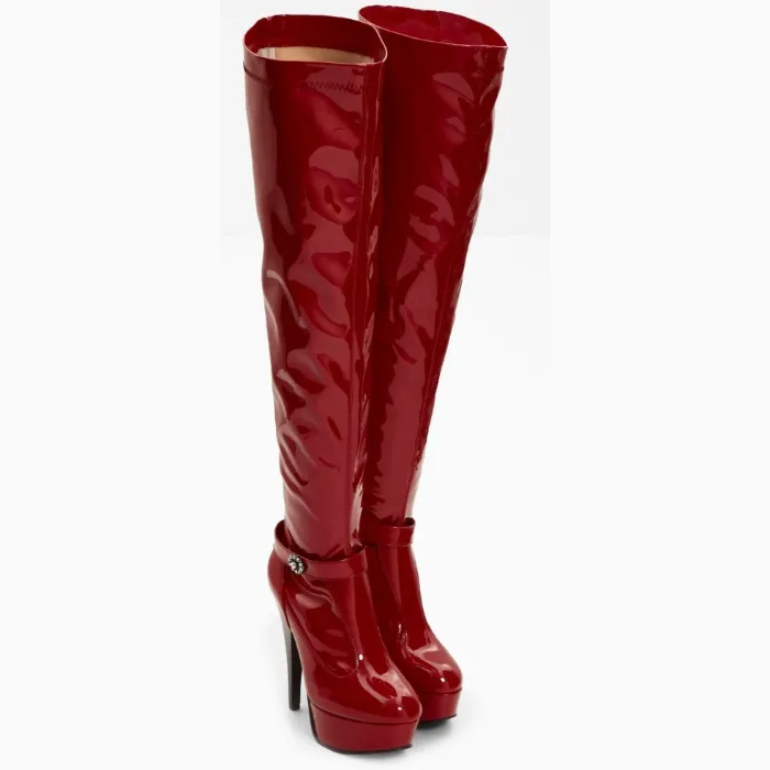Red overknee platform boots