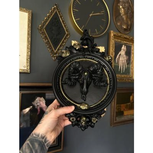 Handmade Baphomet Plaster Wall Art: Gothic Ouroboros Decor