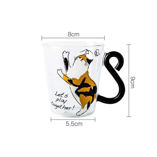 Glass Cat Mug Cute Black Cat Mug Orange Calico Cat Owners - F