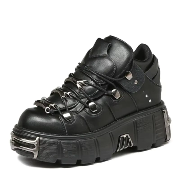 2025 NUOVO Stile Punk Scarpe da donna Lace-up Tacco Altezza Scarpe con plateau Donna Gotico Stivaletti alla caviglia Decorazione in metallo Scarpe da ginnastica da donna 45 - AliExpress 322
