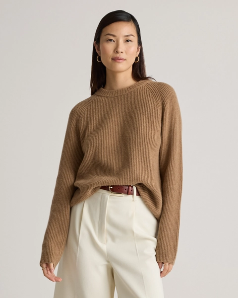 Mongolian Cashmere Fisherman Crewneck Sweater in Teak