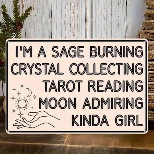 [2D Flat] Gothic Vintage Metallic Tin Wall Art Sign "I Am a Sage Burning Crystals Collecting Cards Reading Moon Worship Girl" - Witchy Home Decor with Crescent Moon & Stars Design, Durable Metal Statement Piece for Bedroom, Kitchen, Office - Wiccan Enthusiast Gift, Bedroom Decor And Accessorie, Home Decor And Accessorie, Picture Wall Decor, Cheap Room Decor, Framed Wall Art, Wall Art Decor, Art Wall Decor, Spooky Home Decor, Office Wall Decor For Work