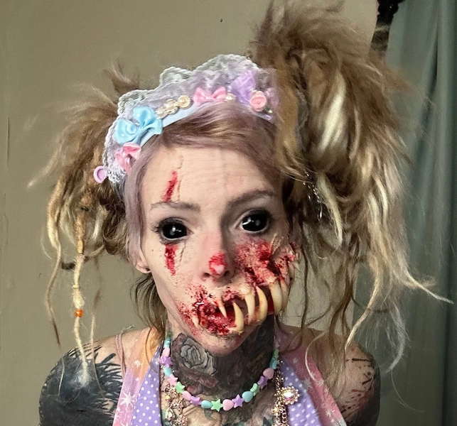 Reusable creepy clown prosthetic with teeth custom skin tone