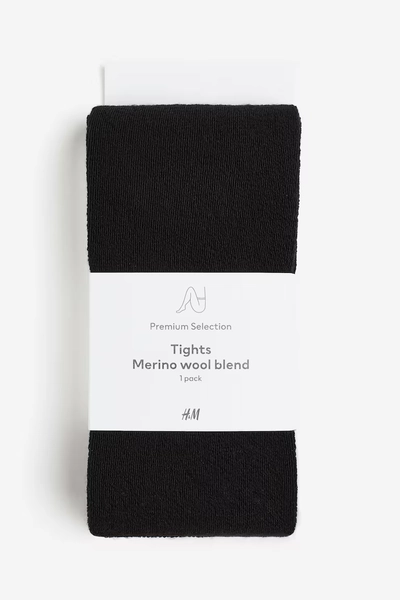 Collant côtelé en maille de laine mérinos mélangée - Noir