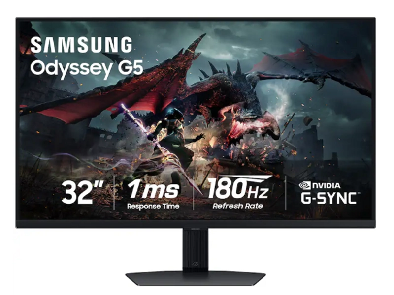 SAMSUNG Odyssey G5 Gaming Monitor 32" 180 Hz Fast IPS QHD AMD FreeSync and G-Sync Compatible, 2560 x 1440 (2K) sRGB 99% w/ Height, Pivot, Swivel, Tilt