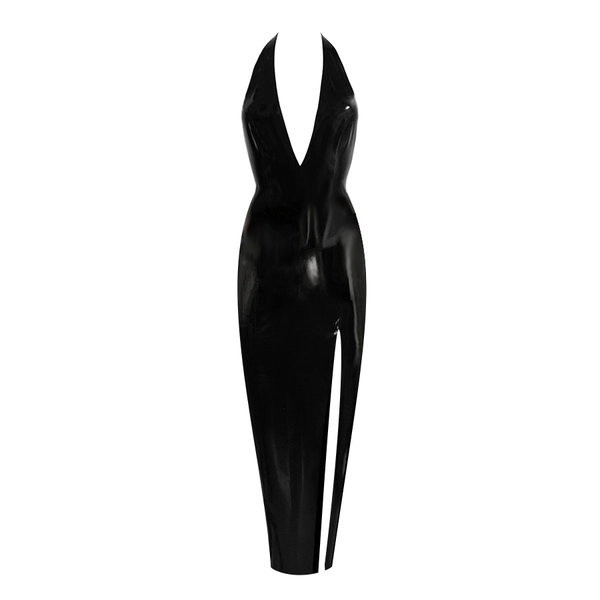 Latex Encounter Open Back Evening Dress in supatex black