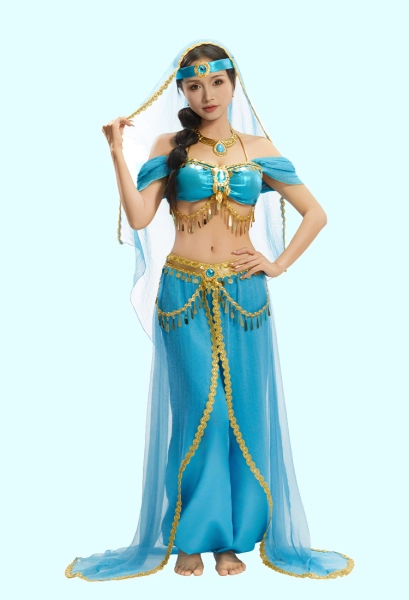 Aladdin Arabian Princess Cosplay Costume Top and Pants with Veil and Headband
