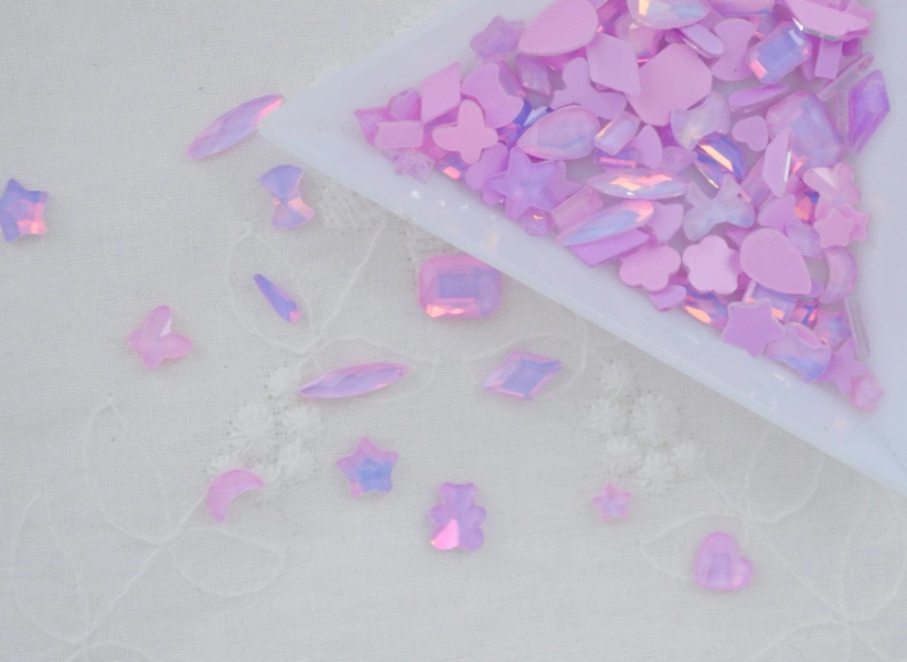 6mm-11mm Kawaii Pastel Purple Iridescent Mix Shape Flower Star Heart Marquis Rhinestone Flatback Decoden Cabochon Nail Art - set of 50