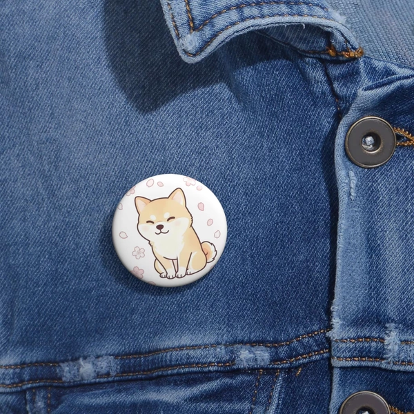 Shiba Inu Sakura Button Pin
