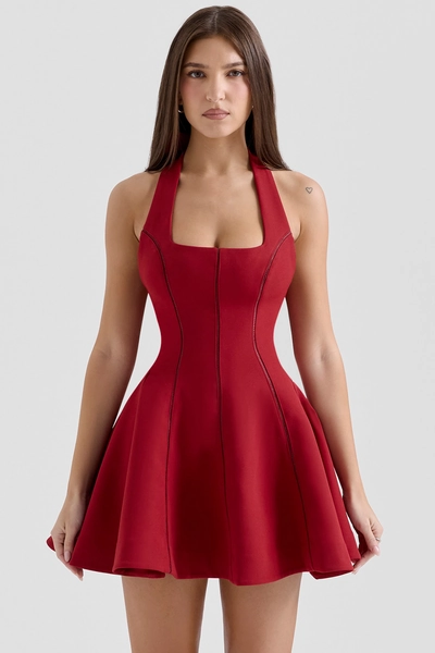House of CB Loulette Red Halter Neck Bow Mini Dress 