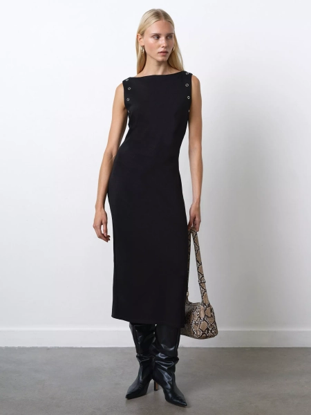 French Connection Orla Jersey Eyelet Midi Dress, Black