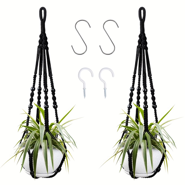 TEMU 2 Pack Hanging Planter With 4 Hooks, Macrame Plant Hanger For Indoor & Outdoor Plants - 35inch/89cm Handmade Rope Flower Pot Holder Plant Hanger