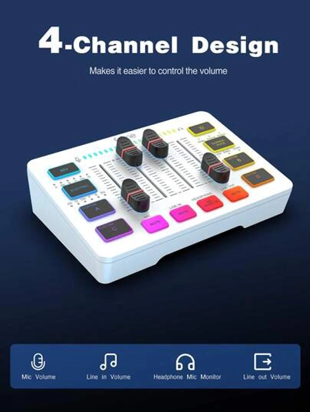 FIFINE SC3W (Versión Global) Mezclador de Audio AmpliGame, Mezclador de PC para transmisión en vivo de juegos con control de volumen deslizante, entrada de micrófono XLR, función de monitoreo, adecuado para grabación de video/voz de juegos/podcast