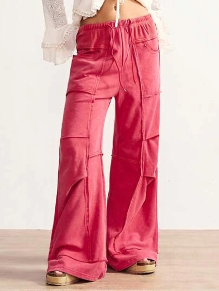 Bohemela BOHO Winter Christmas New Year Casual Solid Color Knit Loose Flare Pants For Women