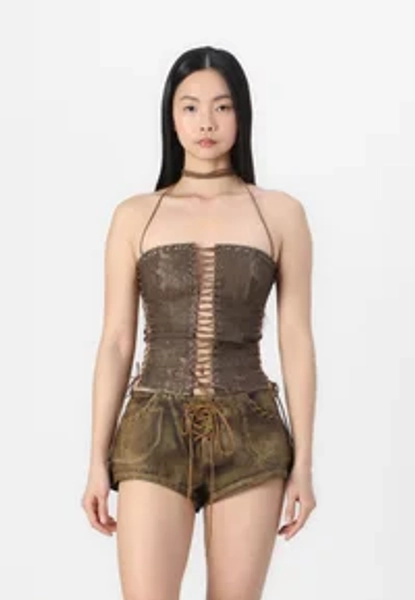 ODILE LACE UP CORSET - Top - brown