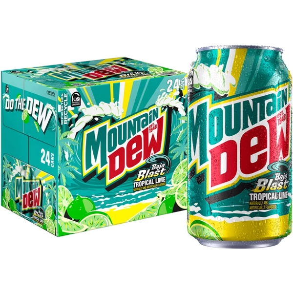 Mountain Dew Baja Blast Tropical Lime Soda Pop, 12 oz 24 pack Cans