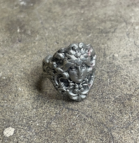 Vintage Art Nouveau Sterling Silver Ladies Head Ring