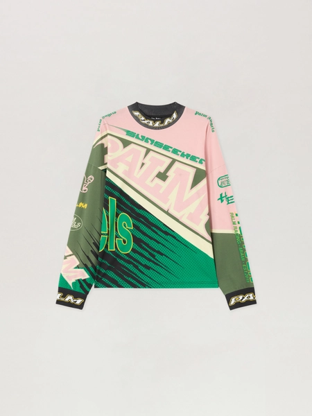 PALM ANGELS Racing Loose Long-sleeved T-shirt Man  Pink Green