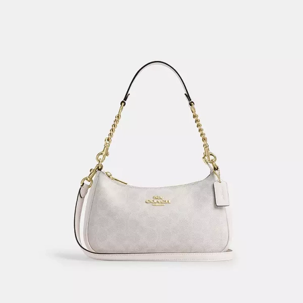 Gold/White/Chalk Teri Shoulder Bag In Signature Canvas