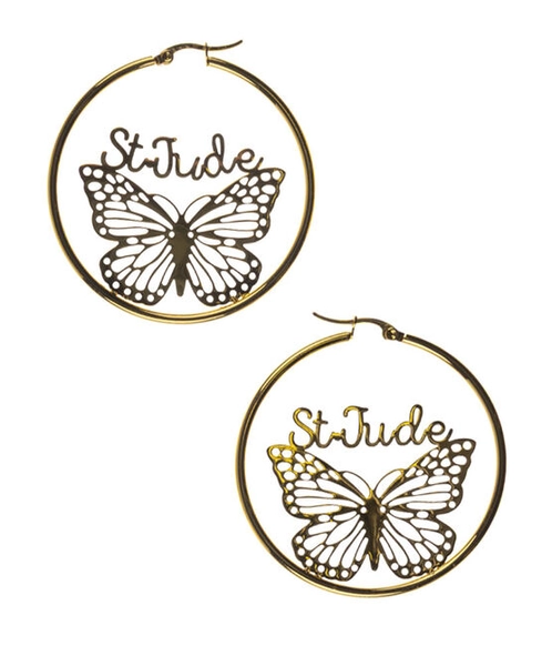 St. Jude Goldtone Butterfly Hoop Earrings