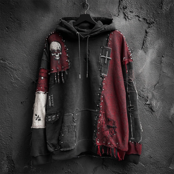 Dark Rock Skull Men's Patchwork Hoodie