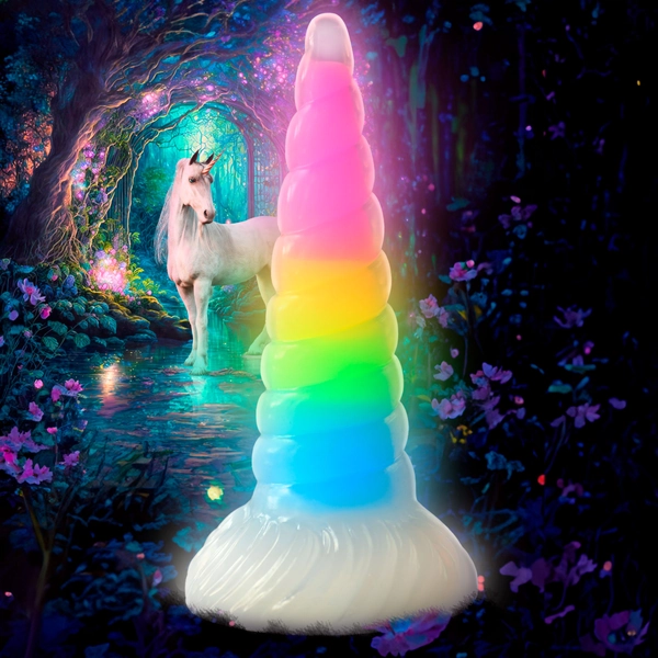 Uni-Glow Glow-In-The-Dark Rainbow Silicone Dildo - Creature Cocks
