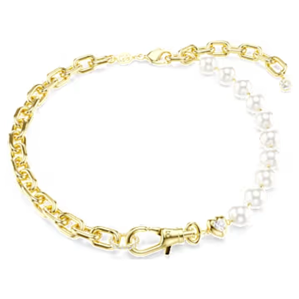Idyllia necklace, Crystal pearl, White, 18K gold finish