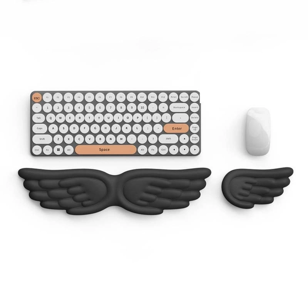 9 Colors Angel Wings Keyboard Wrist Rest Cute Wrist Support Kawaii Gaming Room Decor - Black